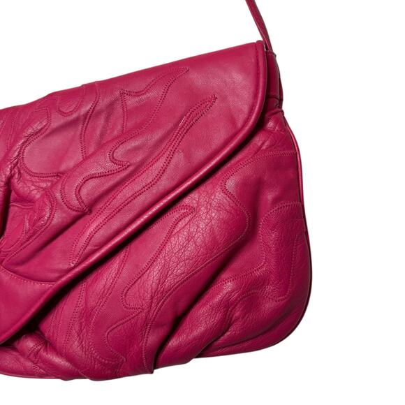 Vintage Viva California Leather Patchwork Crossbody Bag Hot Pink Clutch Purse - Picture 5 of 7